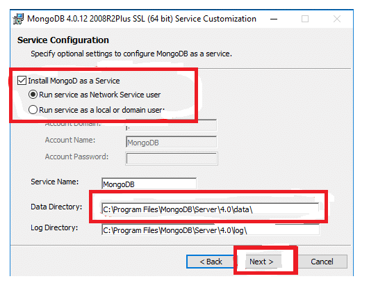 Service configuration MongoDB