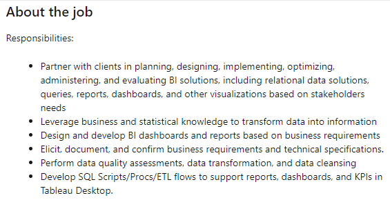 Job Description for a SQL Developer