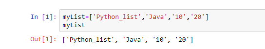 myList=['Python-list', 'Java', '10', '20']