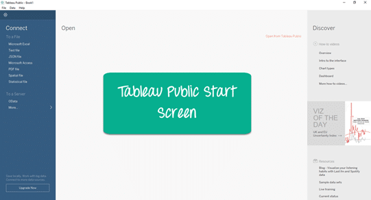 Tableau Public Start Screen