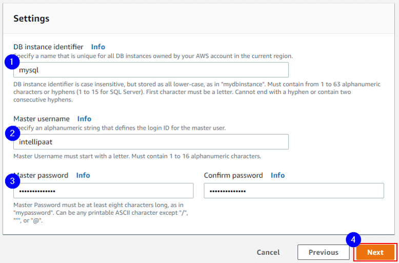 database settings