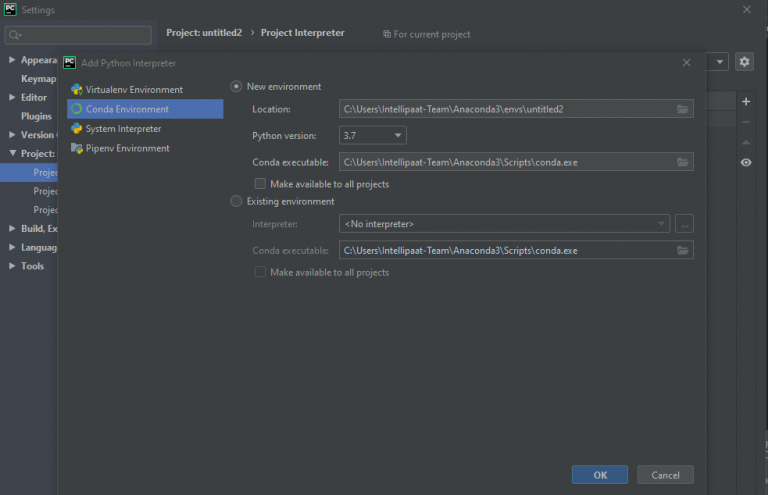 create virtualenv pycharm windows