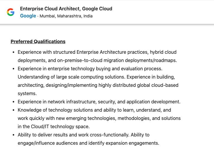 Cloud Architect Job at Google