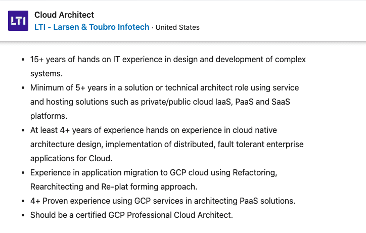 Cloud Architect Job at LTI
