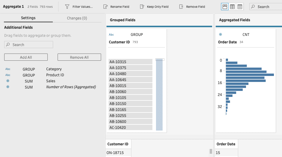 Grouped Fields and Aggregated Fields in Tableau Prep