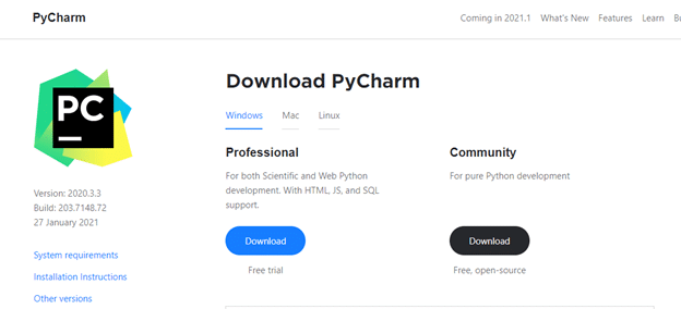 Download and install the PyCharm Community