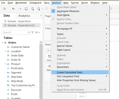 Analysed Fields in Explain Data - Tableau