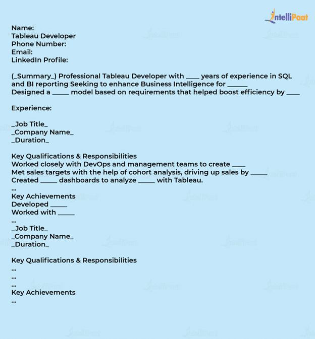 Tableau Resume Sample Part 1