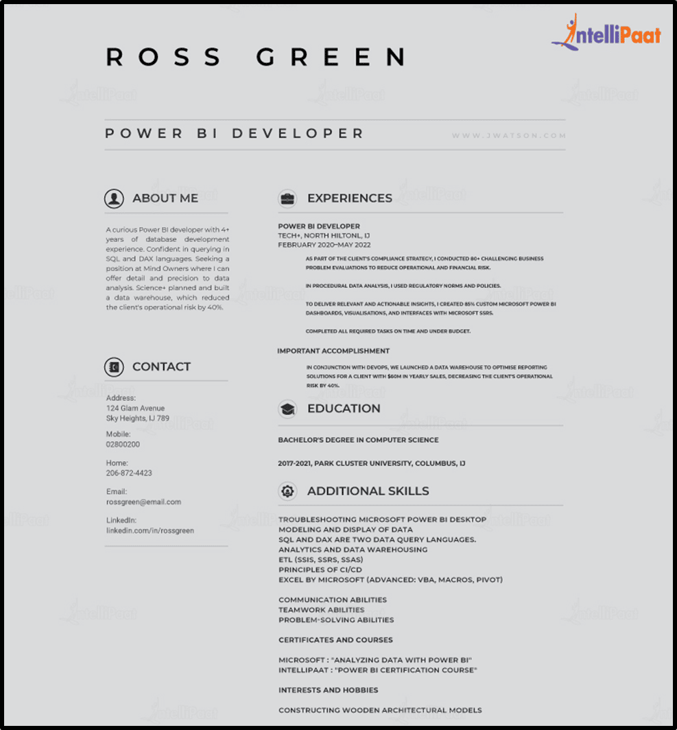 power bi sample resume for 5 years experience