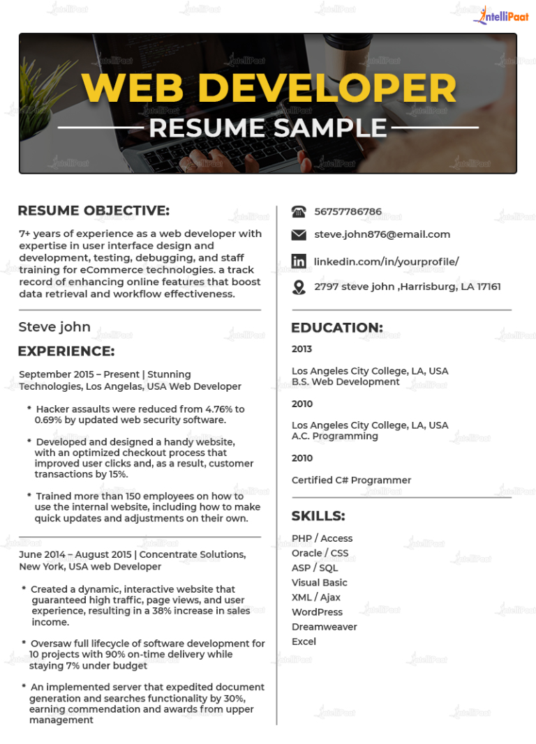 Web Developer Resume Guide with Examples for 2025 | Intellipaat