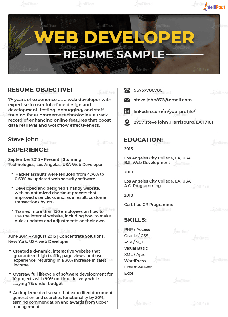 Web Developer Resume for Experienced Professionals
