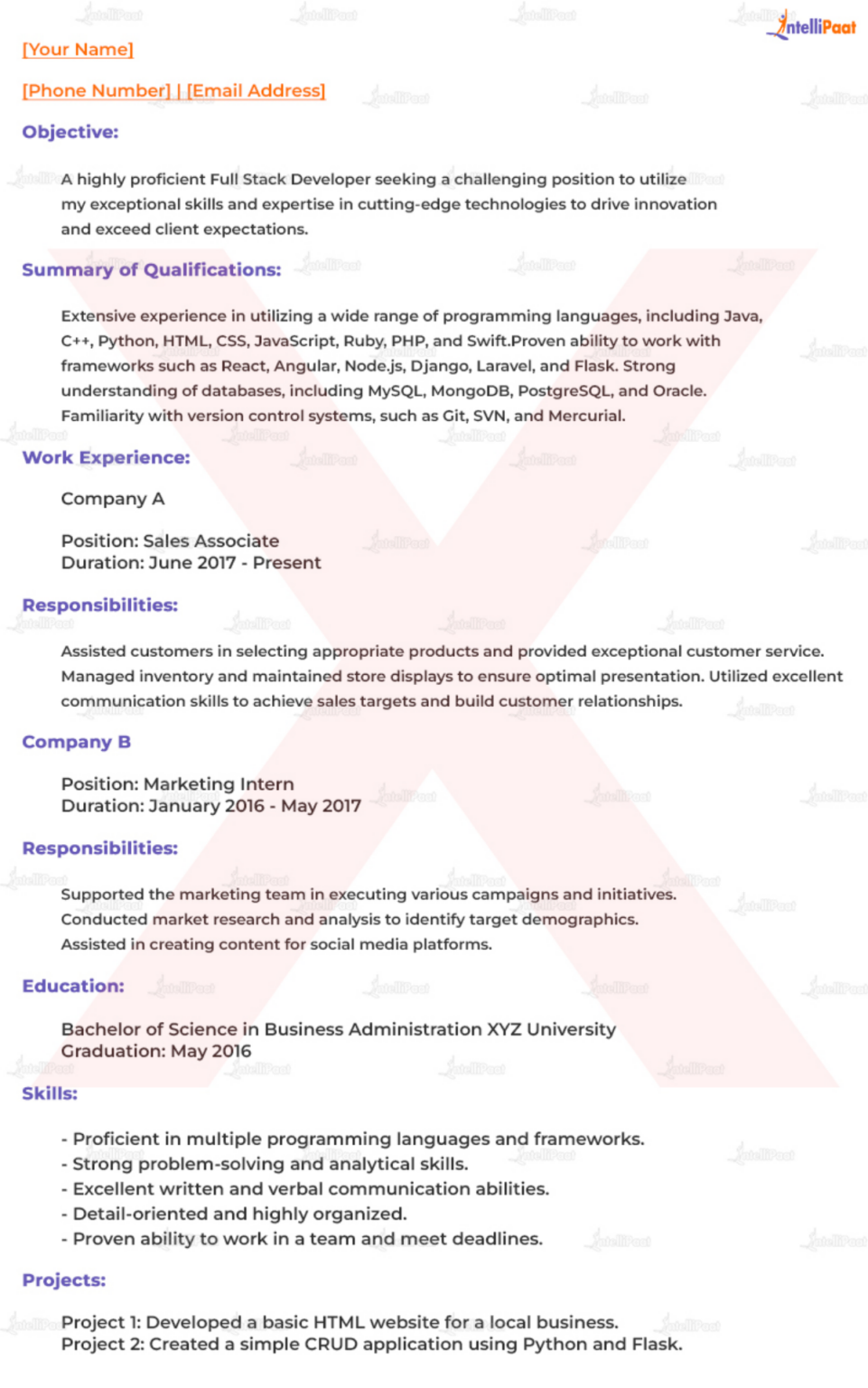 Full Stack Developer Resume Examples for 2025 - Intellipaat