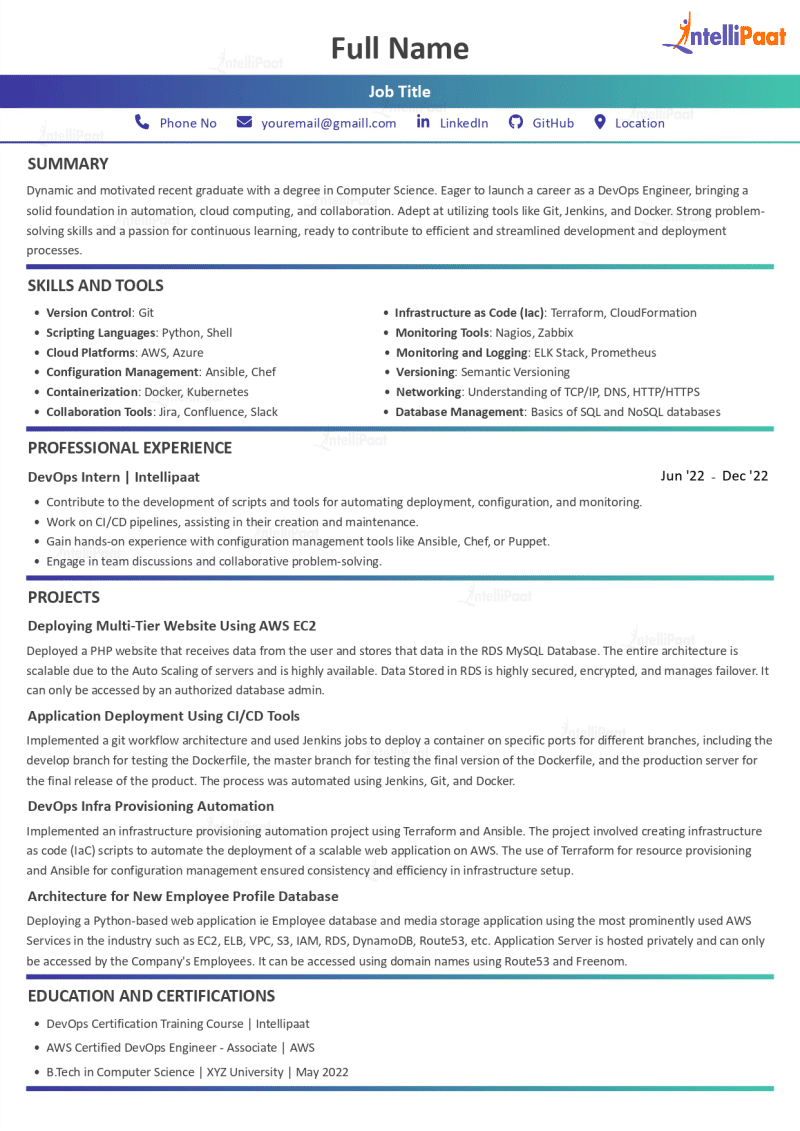 DevOps Engineer Sample Resume