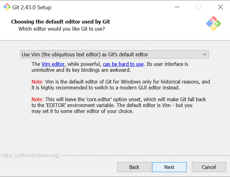 default editor used by git