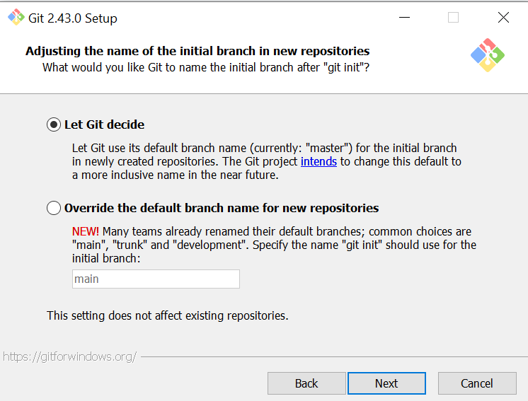 adjusting the name of initial branch in git