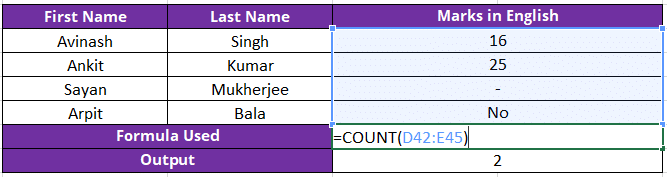 COUNT Formula in Excel