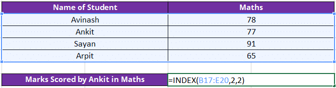 INDEX Function Excel