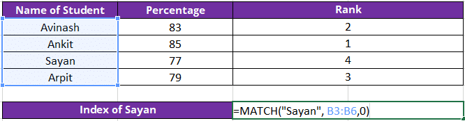 MATCH Function Excel