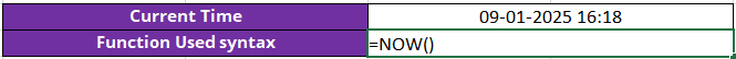NOW Function in Excel