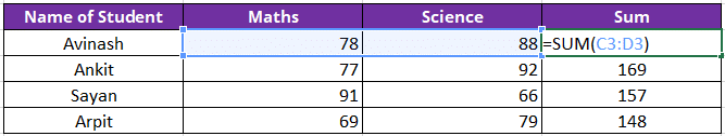 SUM Formula in Excel