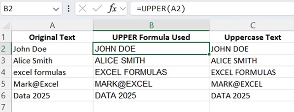 UPPER Function in Excel