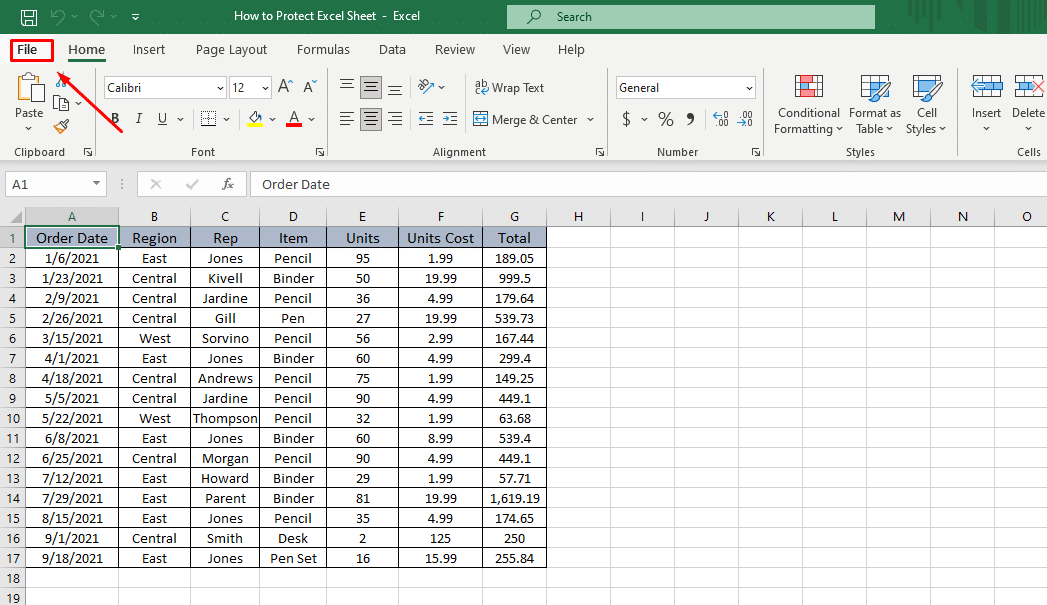 Accessing File Menu in Excel for Workbook Protection
