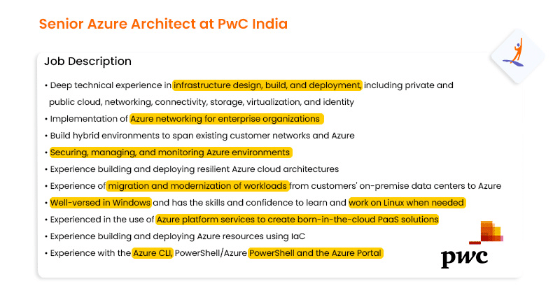 Job description of Azure solution architect at PwC India