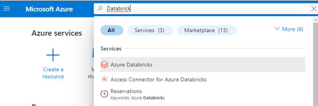 search and click on the Azure Databricks