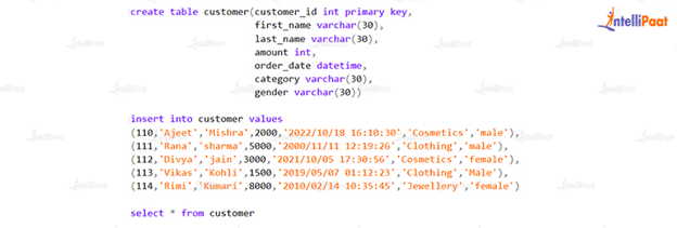 Create Customer Table Command