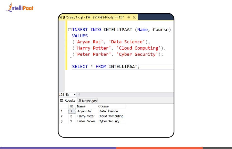 insert some values in the table