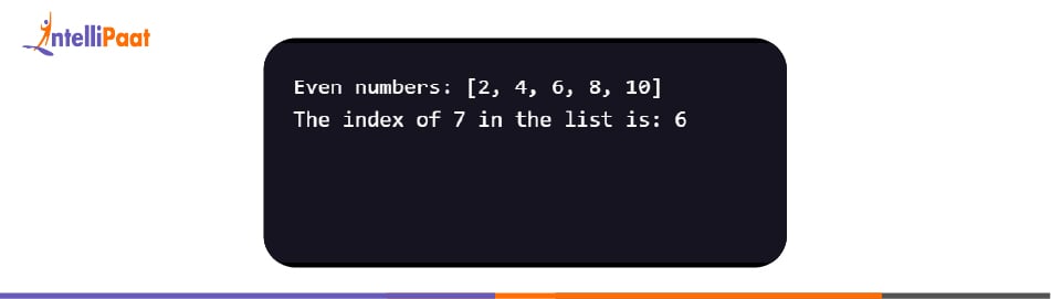 Index Values using for-loop with index() Method in Python Output