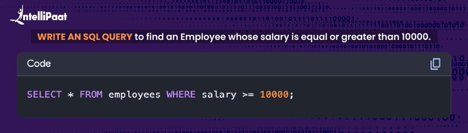 Write an SQL query to find an employee whose salary is equal to or greater than 10000