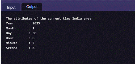 datetime.now() method Output