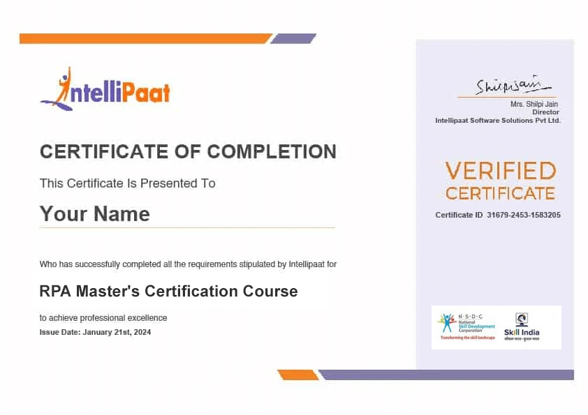 RPA Certification Masters Course Certificate
