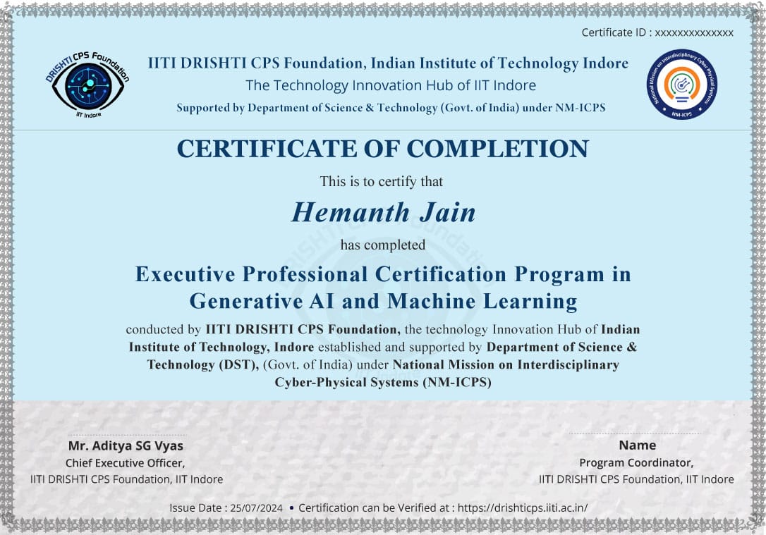 Executive Professional Certification Program in Generative AI and Machine Learning Executive Professional Certification Program in Generative AI and Machine Learning