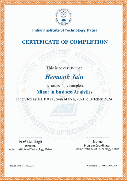 IIT Patna Certificate Minor in Business Analytics