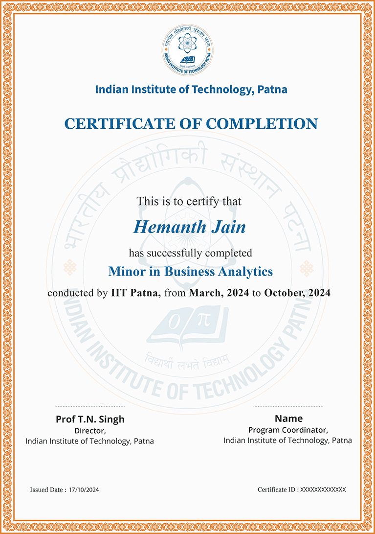 IIT Patna Certificate Minor in Business Analytics