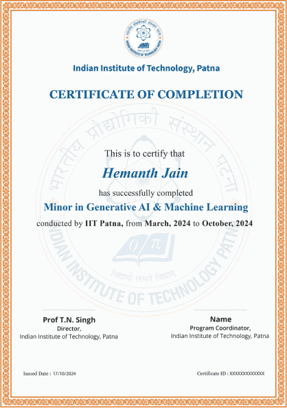 IITP Minor in Generative AI Machine Learning