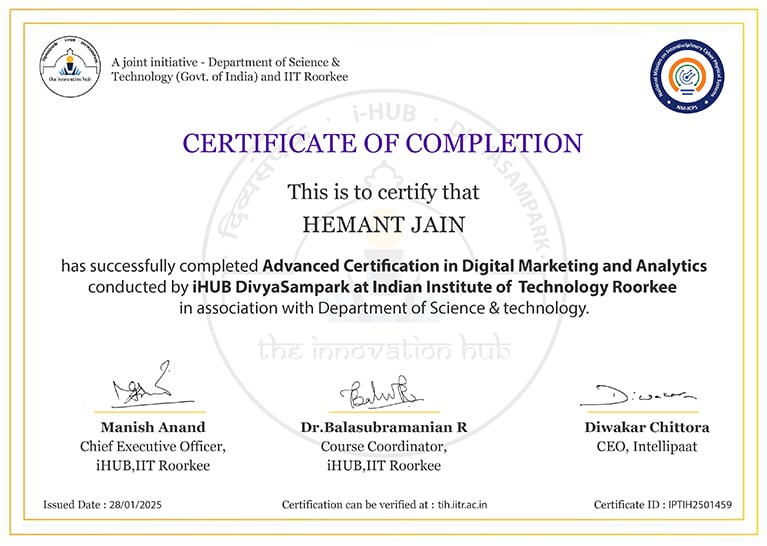 Advanced Certification in Digital Marketing and Analytics