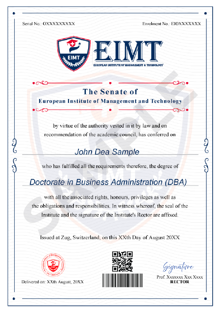 Doctor of Business Administration EIMT Certificate Doctor of Business Administration EIMT Certificate