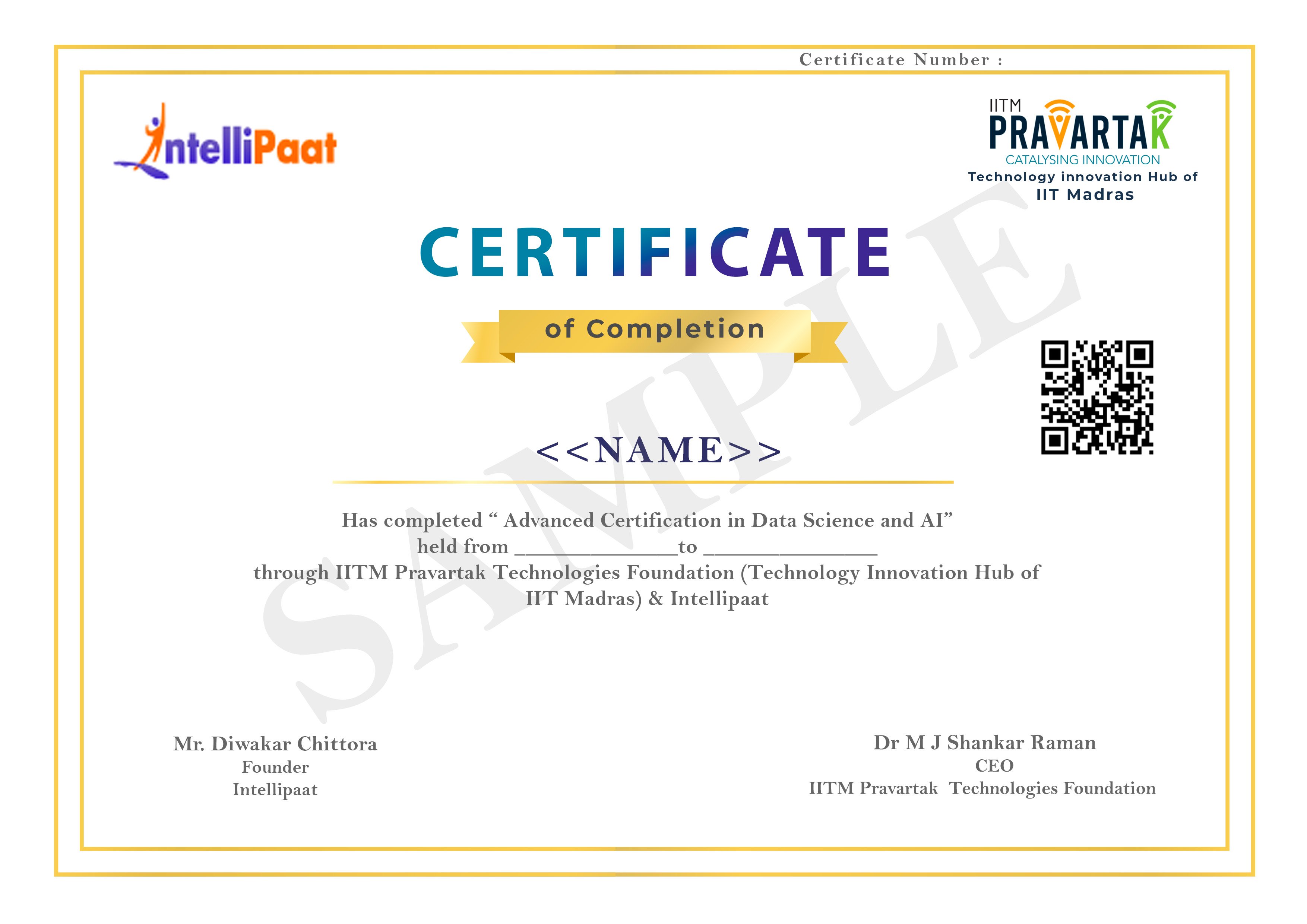 IITM Pravartak Artificial Intelligence Certificate Image IITM Pravartak Artificial Intelligence Certificate Image