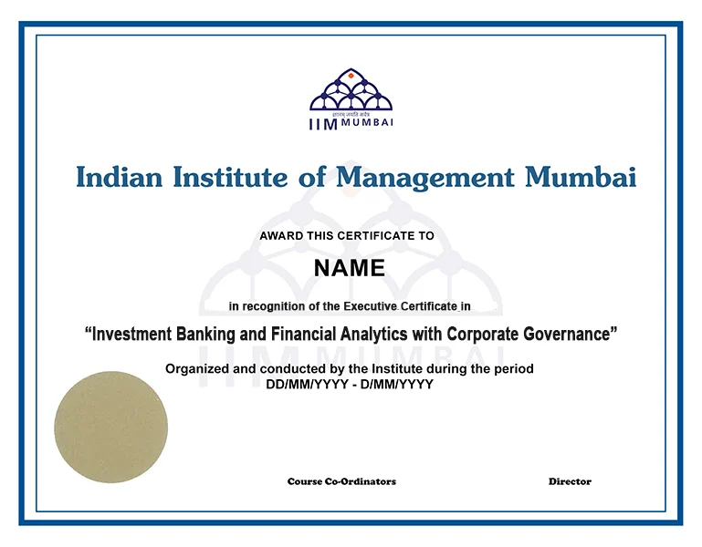 Executive Certificate in Investment Banking Financial Analytics Certificate Image