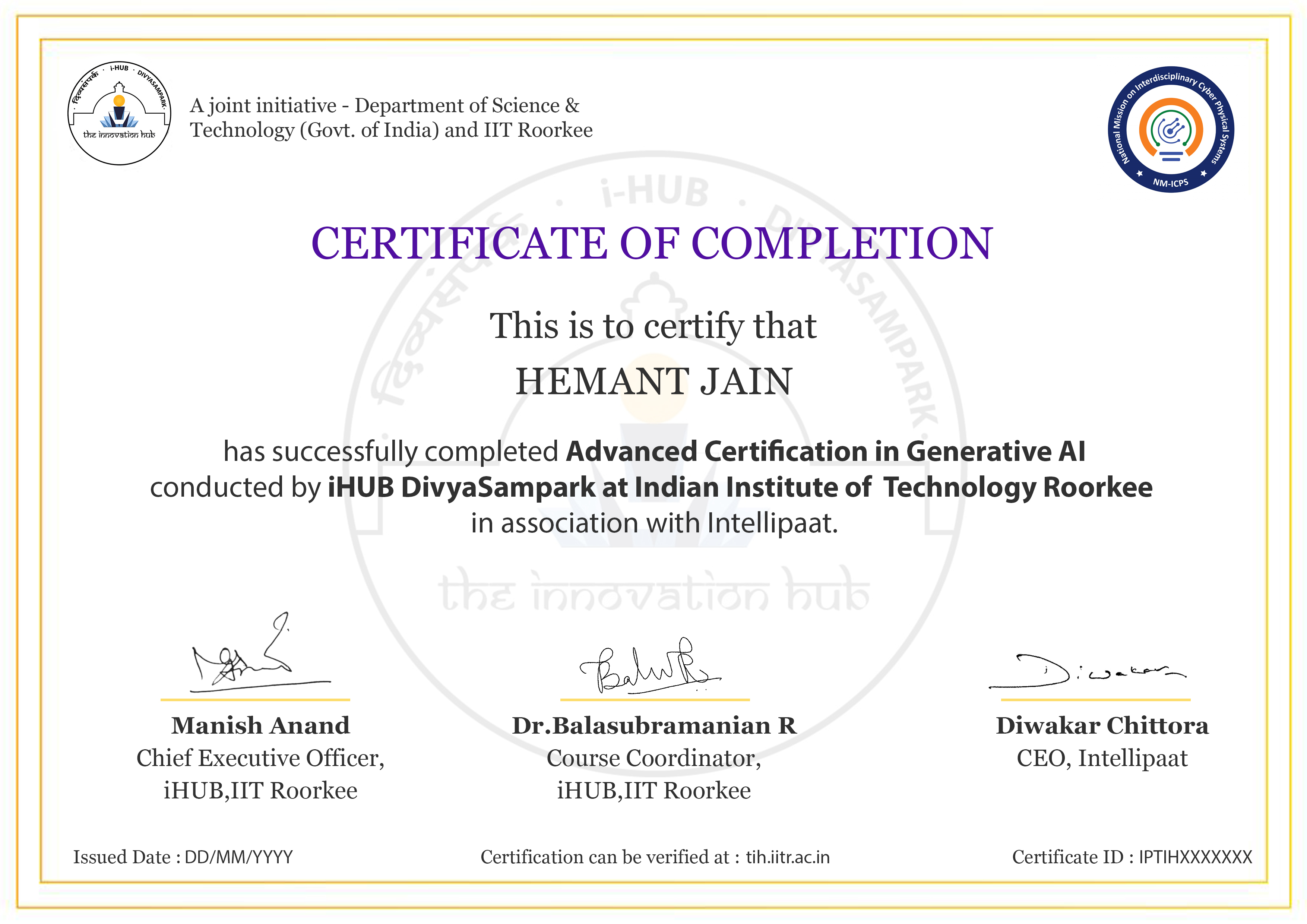 Generative AI Course Certificate Generative AI Course Certificate