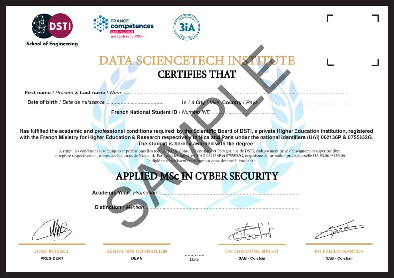 MSc in Cybersecurity from DSTI Certificate