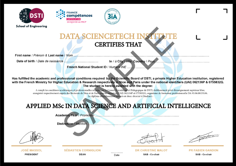 Master of Science in Data Science and AI from DSTI Certificate