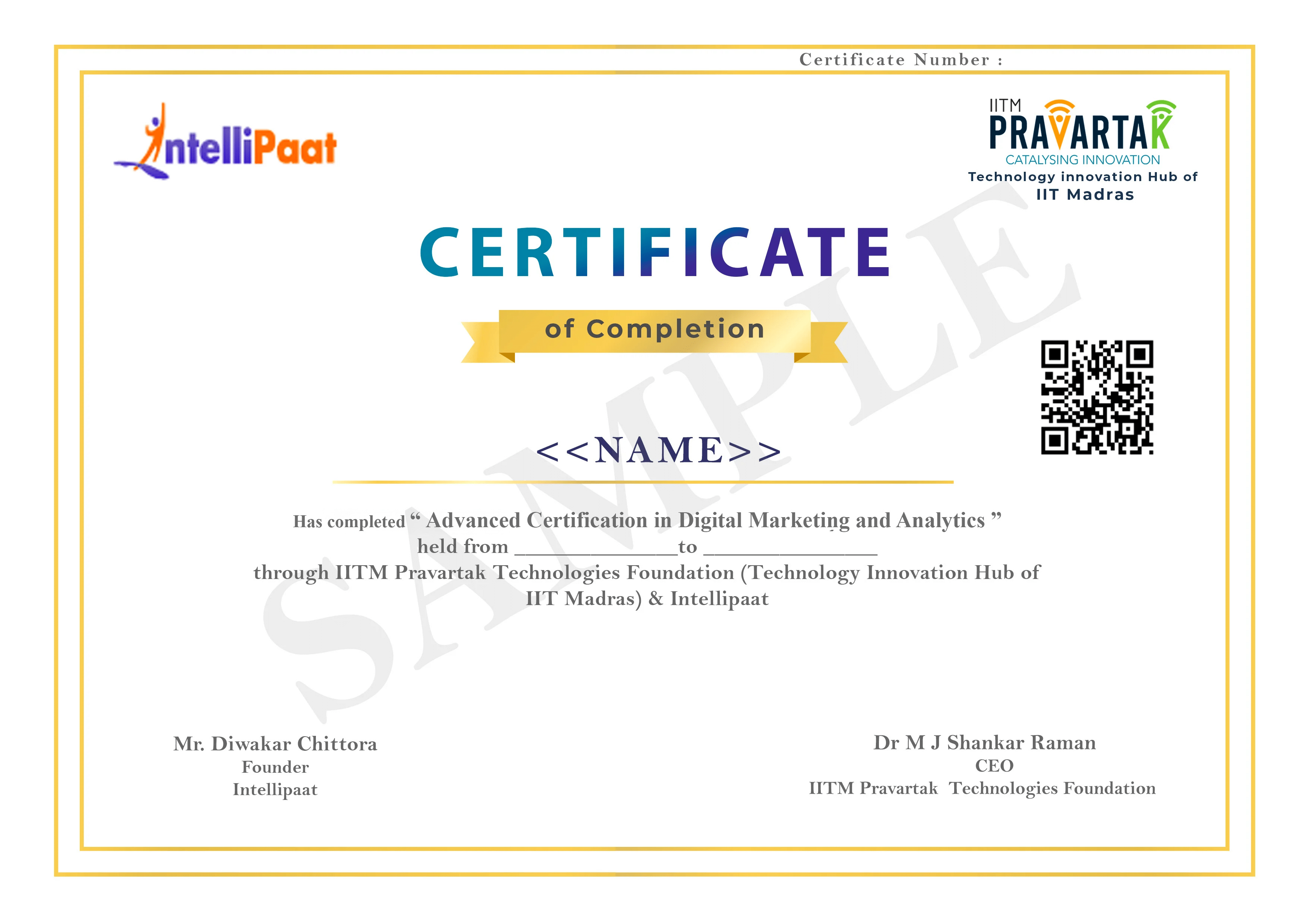 Advanced Certification in Digital Marketing and Analytics Certificate Image