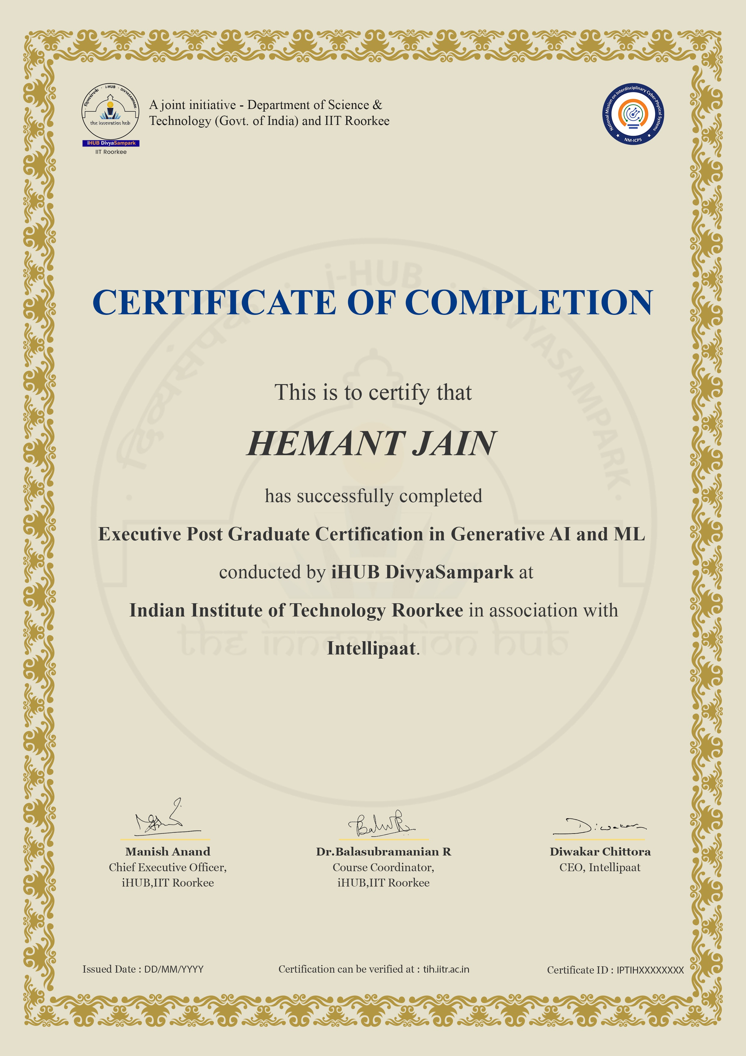 EPGC in Generative AI and ML For Leader Certificate Image