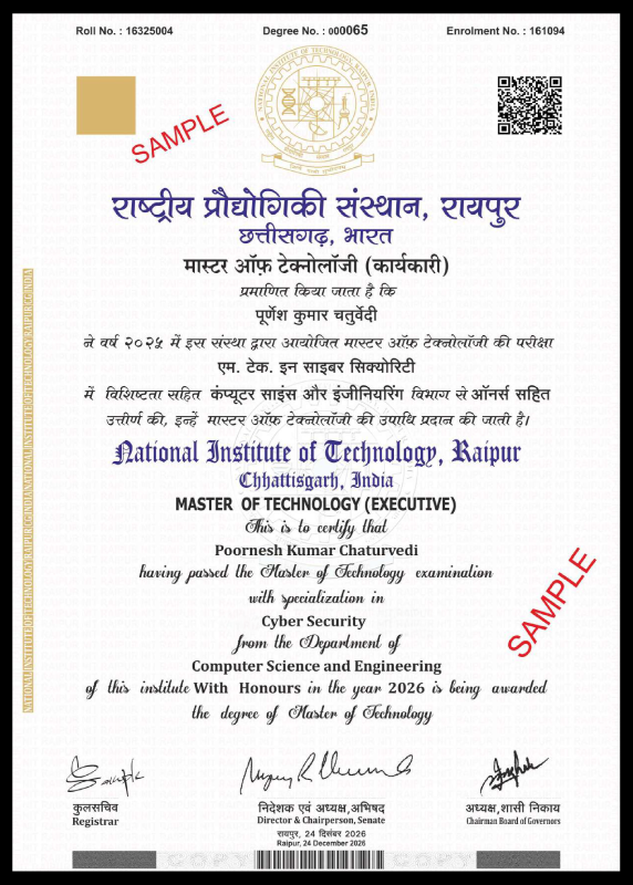 M.Tech in CSE Cyber Security Certificate