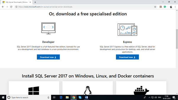 Installing SQL Server 2017 for Microsoft