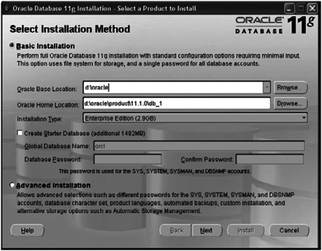 selecting basic or advanced installation